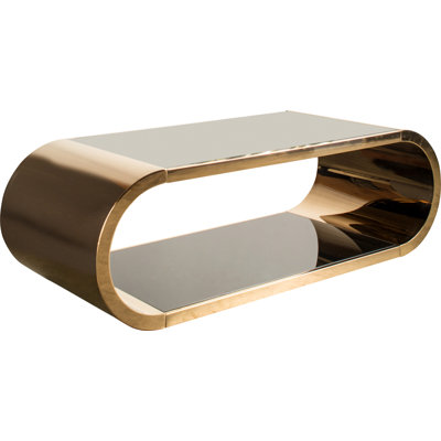 Jasonville Gold Stainless With Glass Coffee Table, Modern Coffee Table For Living Room, 2-tier Glass Top Coffee Table With Large Space 