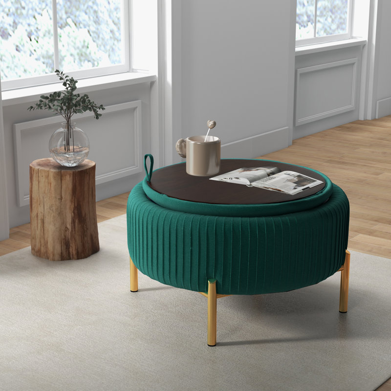 Repose-pieds rond avec rangement Chynna, Vert foncé