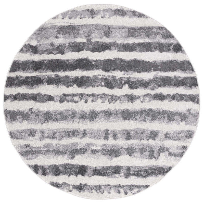 Tapis rayé ivoire / gris anthracite Bethlyn, Rond 6 pi