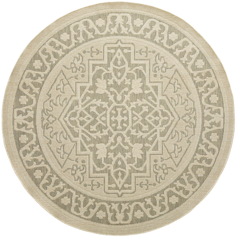 Gerritt Taupe Olive Outdoor Rug, Round 8'