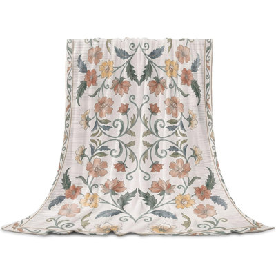 Jeté vintage floral pour canapé, couverture en flanelle légère et douce en flanelle Farmhouse Botanical Elegant Cottagecore