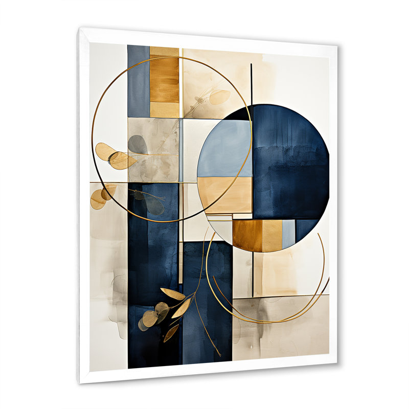 Impression sur toile géométrique moderne organique simple bleu marine I, H 32 po x l 16 po x P 1 po, Cadre simple blanc