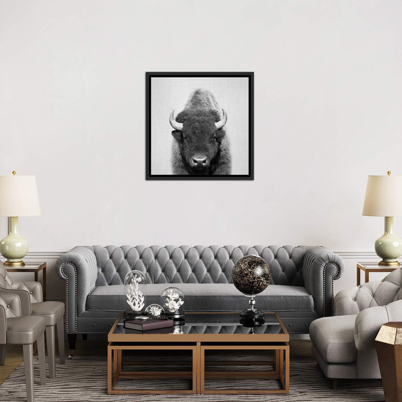 «Buffalo», reproduction d'art, H 37 po x l 37 po x P 1,5 po, Cadre noir vieilli