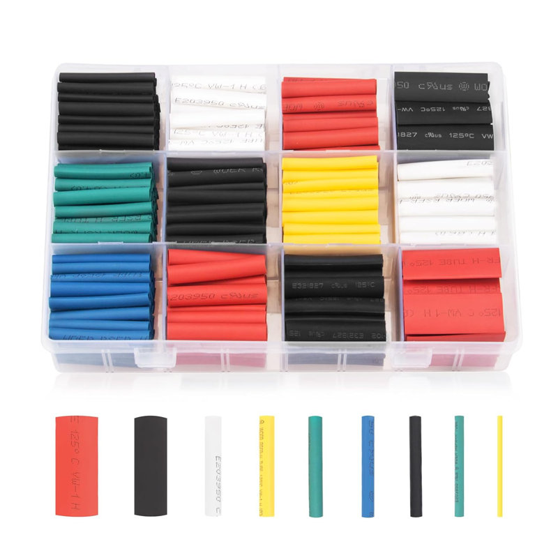 Ensemble de 650 gaines thermorétractables 2: 1 homologuées UL noir - Outil d'isolation de fils multi-tailles pour les projets automobiles / électroniques / bricolage, enveloppe rétractable en polyoléfine écologique avec protection ignifuge