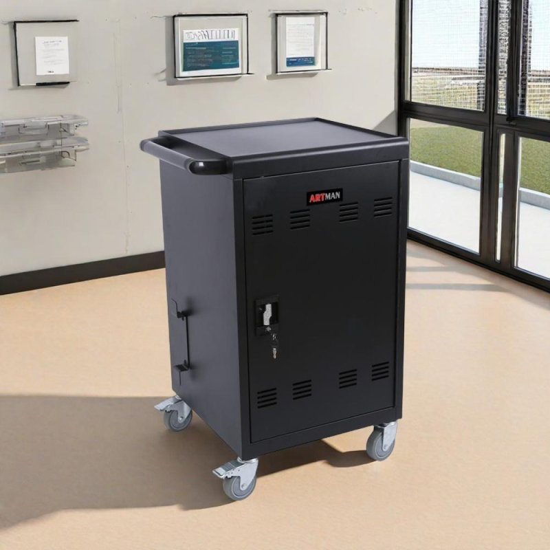 Station de chargement mobile pour tablettes et ordinateurs portables, capacité de 32 baies, Noir mat