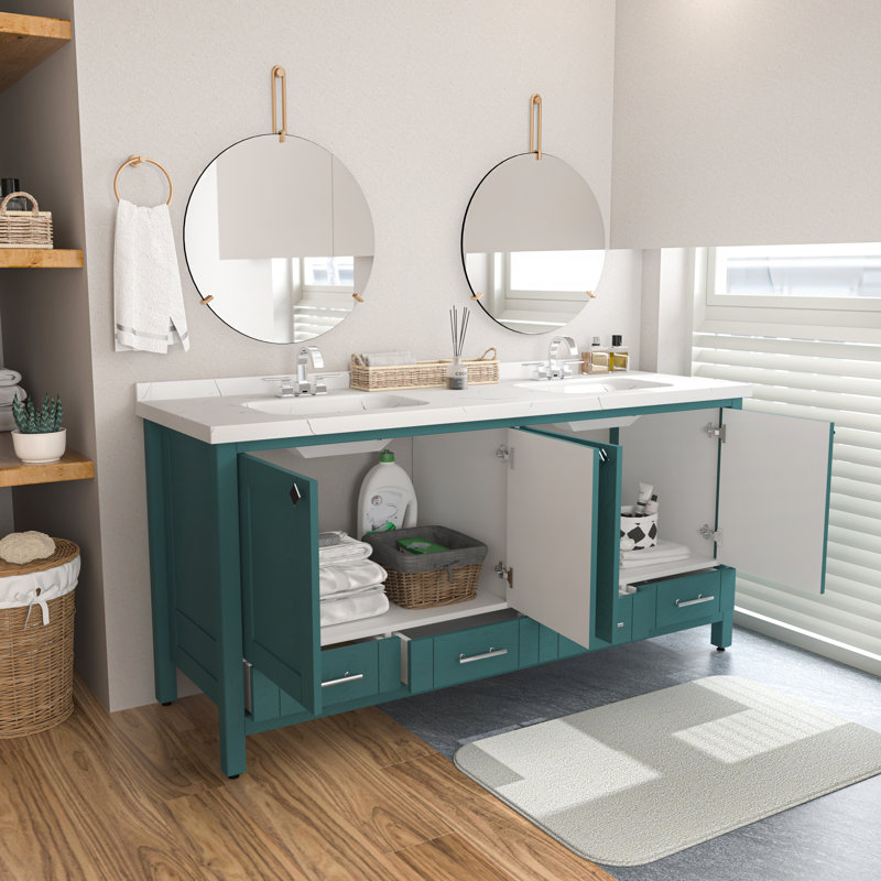 Edlefsen 71'' Double Bathroom Vanity with Engineered Marble Top, Turquoise