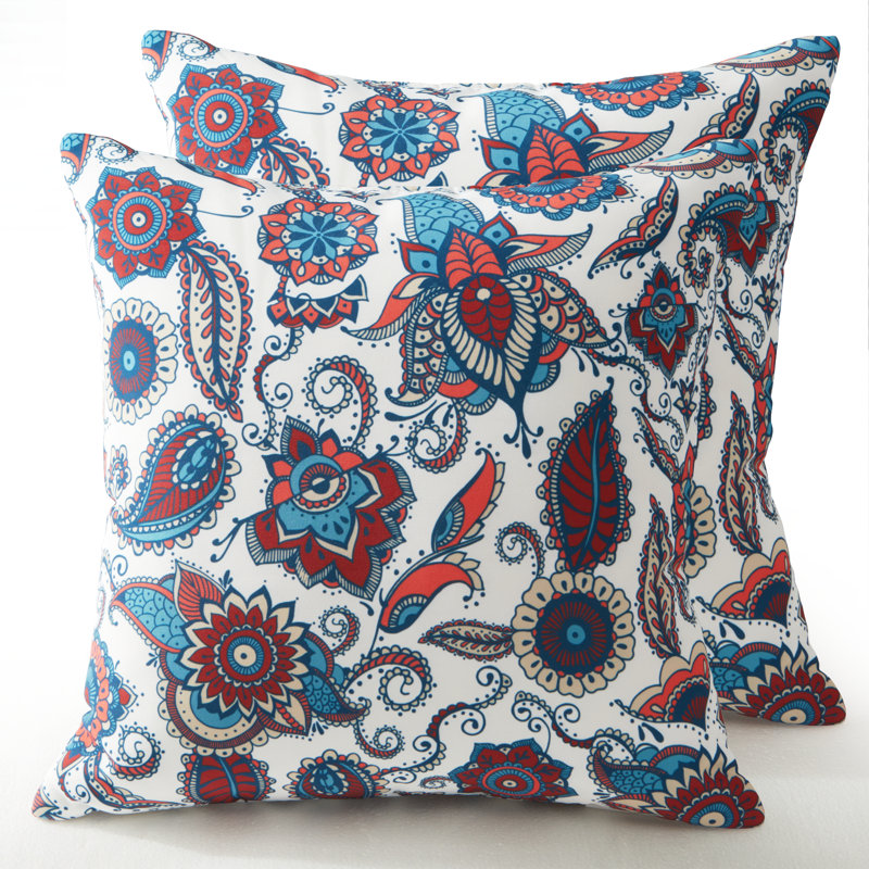 Indoor/Outdoor Reversible Throw Waterproof Pillows With Pillowcase(Set Of 2), Beige/Blue, 20"H x 20"W