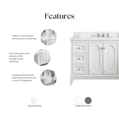 Queen 48" Sink Carrara Engineered Marble Countertop Bath Vanity in Pure White with Faucet