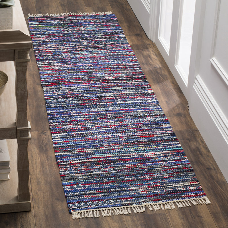 Rag Rug Hand Woven Cotton Striped Rug, Runner 2'3" x 12'
