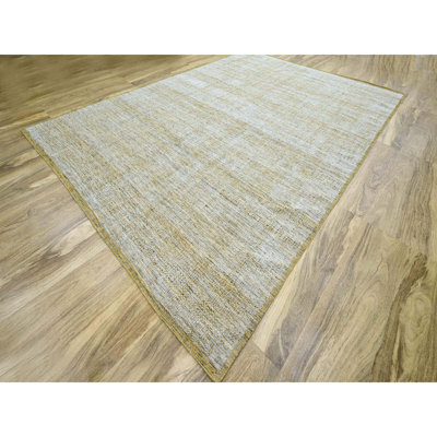 Tapis oriental en laine pure de 10 pi x 13 pi 10 po jaune moutarde, oxydé et patiné avec des chaînes visibles, noué à la main