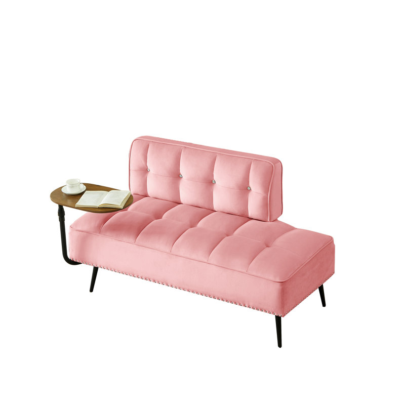 Canapé moderne à deux places en velours avec dossier et table d'appoint rotative à 360 ° - Repose-pieds, banc multiusage, ensemble de bureau et de chaise, conception peu encombrante