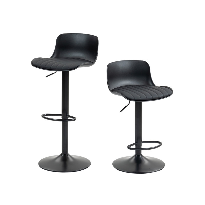 Height Adjustable Swivel Bar Stools with Back - Set of 2, Armless PU Leather, Black