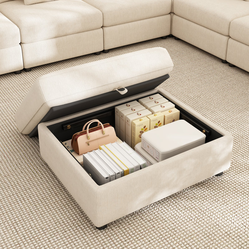 Canapé modulaire en chenille 7 pièces avec assise profonde et repose-pieds amovible 7 pièces, Beige