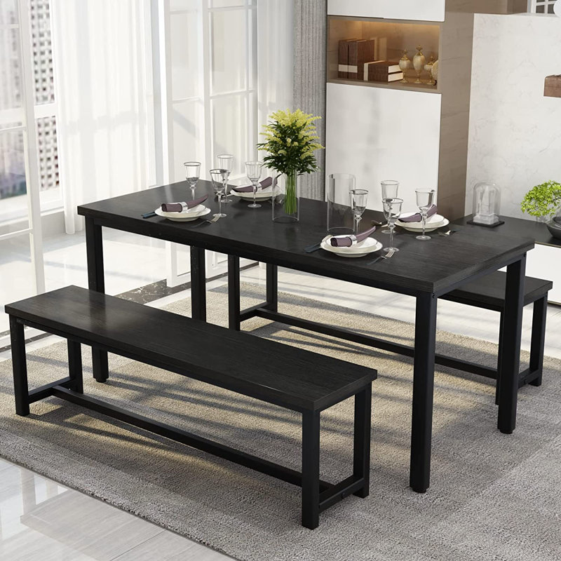 Ensemble de salle à manger 4 personnes Kaihlani, ensemble de salle à manger 3 pièces, ensemble de table de salle à manger avec 2 bancs (table de 47 po)