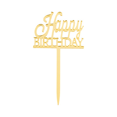 Restaurantware-Top Cake 2.9 X 1.6 Inch Cake Toppers, 10 Happy Birthday Cake Topper Inserts - Sturdy, With Mirrored Detail, Gold Paper Cake Decoration, Special Birthday Cake Decor