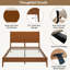 Structure de lit plateforme en bois de bambou massif de style Mid-Century avec lattes de bois et support en métal, lit-bateau, aucun sommier requis, assemblage facile-128923079-128923080