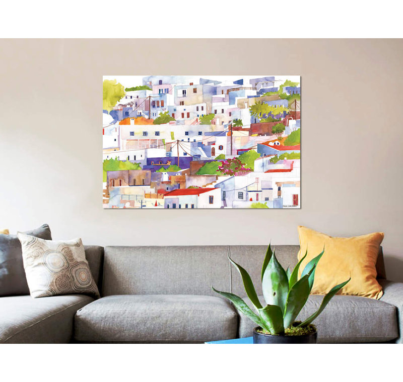 «Lindos» par Maja Wronska, impression sur toile, Papier avec cadre noir, Blanc, H 24 po x l 32 po x P 1 po