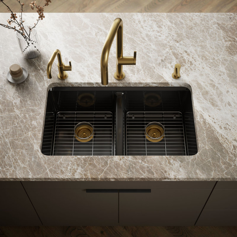 Riverby 33 In. Undermount Double-Bowl Kitchen Sink, Black