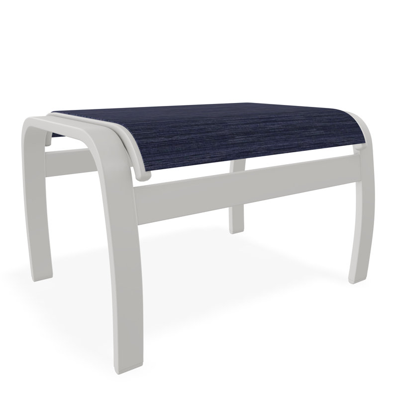 Belle Isle Sling Aluminum Frame Ottoman, Snow, Collect Indigo