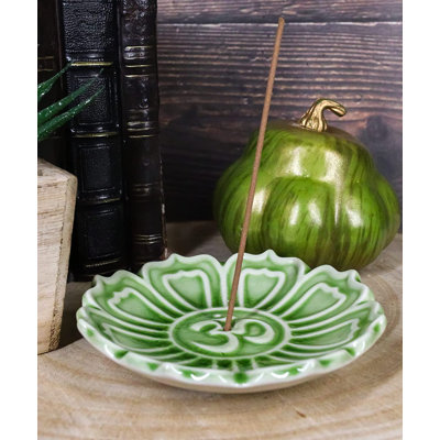 Cavimar Fengshui Zen Bouddha Om Lotus Padma Fleur Céramique Médaillon Rond Porte-Encens Brûleur Plat Figurine Maison Parfum Accessoire De Table Autel Décor