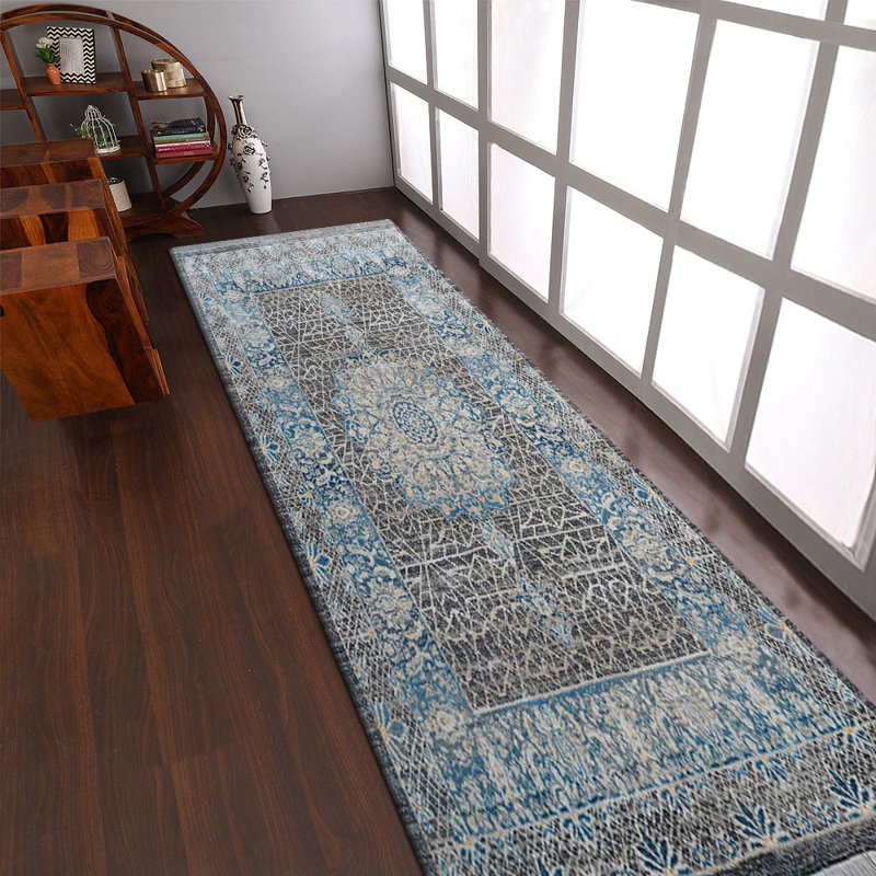 Beier Machine Made Polyester Area Rugs - Black Gray Color, Oriental Design, Low Pile Machine Made Area Rugs for Living Room, Bed Room