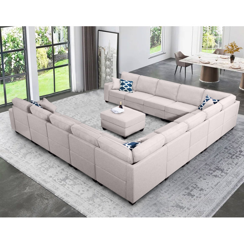 Flexible Combination Modular Large Sectional, Gray Polyester Blend