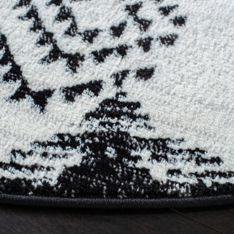 Tapis ivoire / noir Harlson Southwestern, Rond 6 pi 7 po