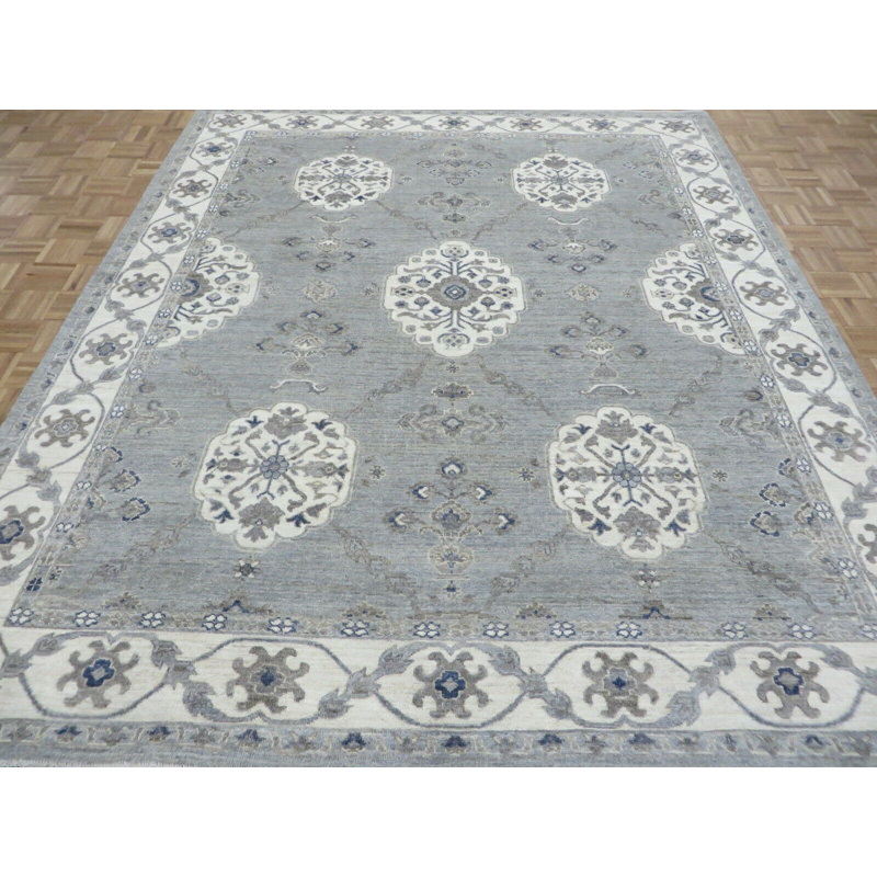 Tapis oriental Khotan Peshawar gris noué à la main 8 pi 2 po x 9 pi 7 po 34A25443E75B480E94E4F5183E1671D0