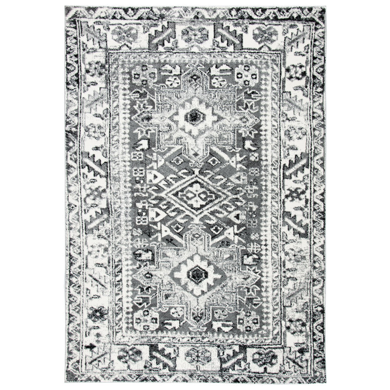 Allanton Oriental Gray/Ivory Area Rug, Rectangle 4' x 6'