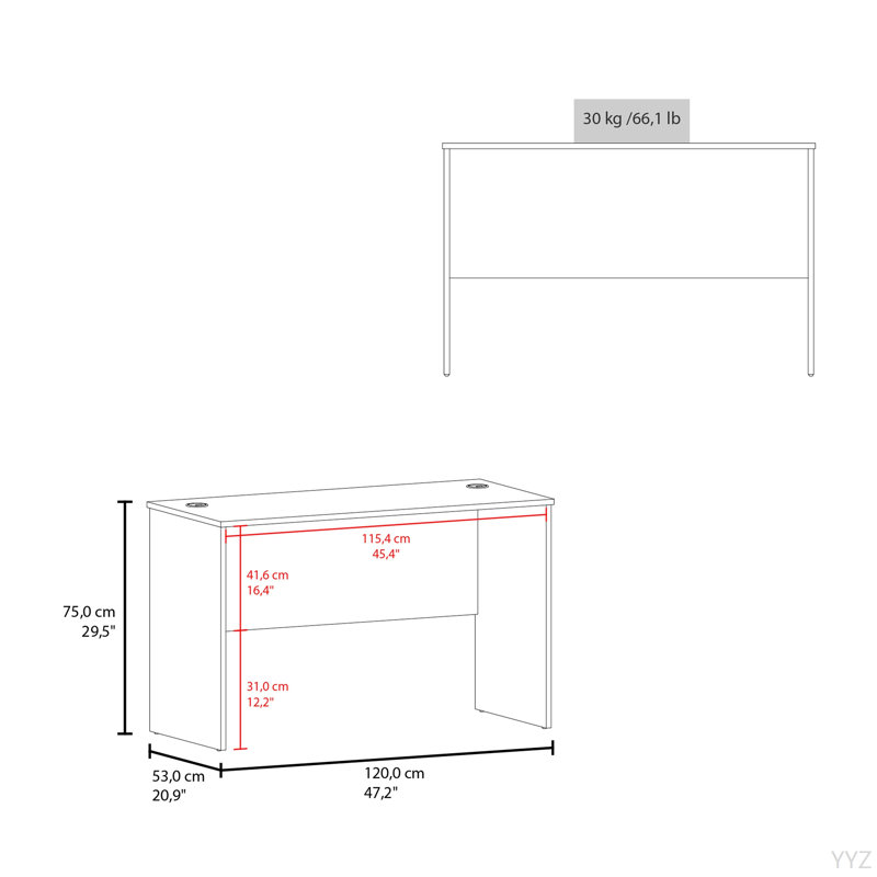 Bureau en bois à deux tons avec silhouette minimaliste, Brun
