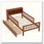 Lit simple avec support de rangement pour tête de lit, 2 tiroirs et 3 garde-corps latéraux, noyer-164440024