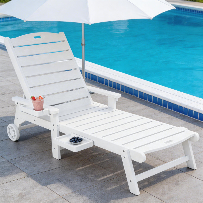 Chaise longue de piscine réglable et imperméable à l'eau avec roulettes et chaise longue inclinable, Blanc