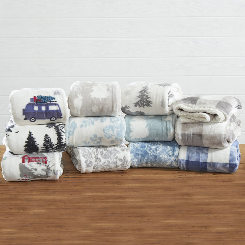 Charcoal Reversible Sherpa Fleece and Velvet Plush Throw Blanket