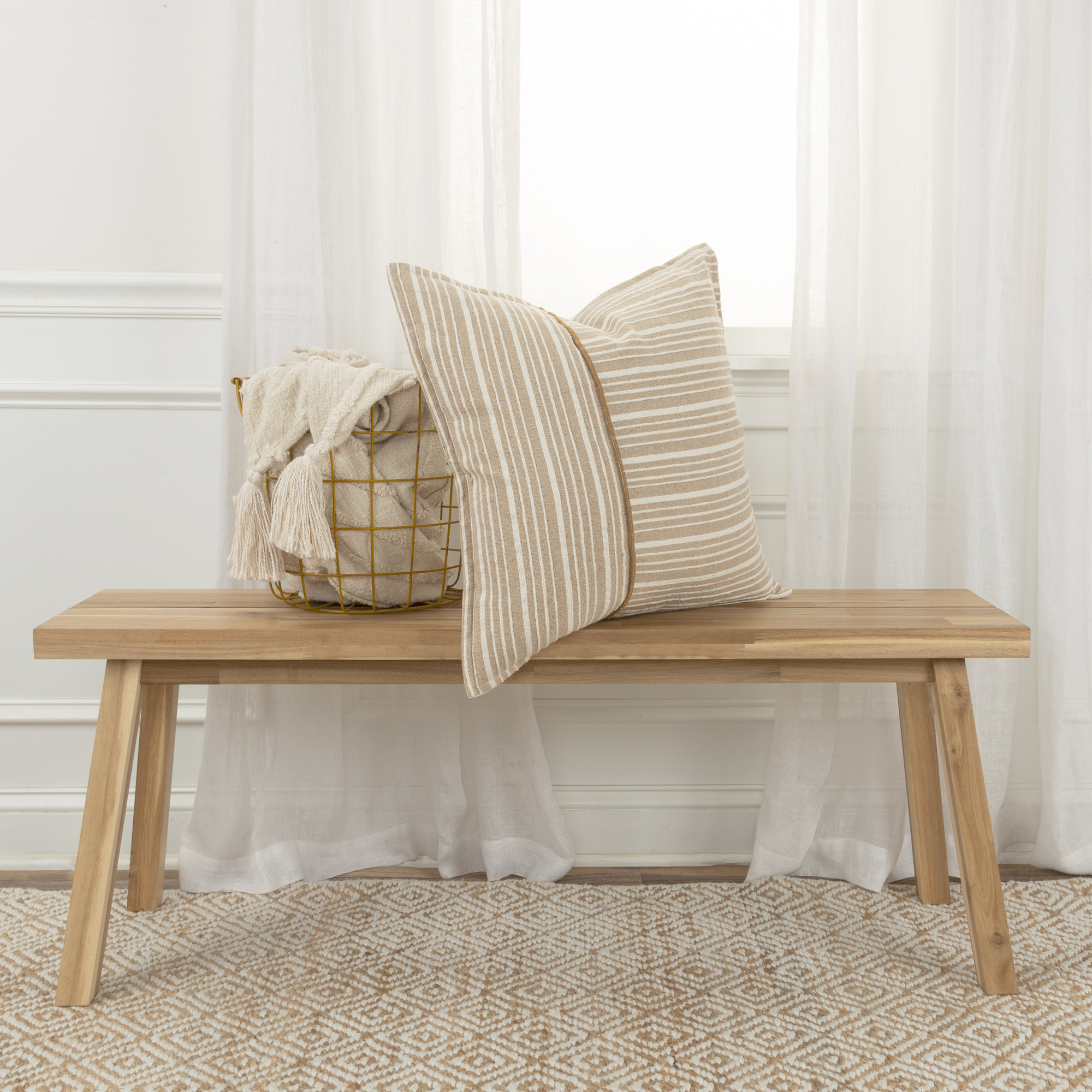 Berthe Striped Cotton Throw Pillow, Natural