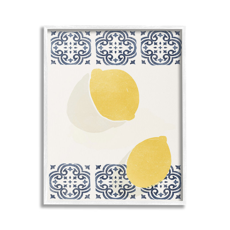 Citrons modernes avec motif, estampe numérique par Yuyu Pont, Estampe numérique encadrée blanc bord de mer, H 30 po x l 24 po