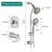 Stainless Steel Shower - Slide Bar, Rain / Massage Spray, 2 Heads, Wall Mount System With Hand 7 Spray Modes, Mounted