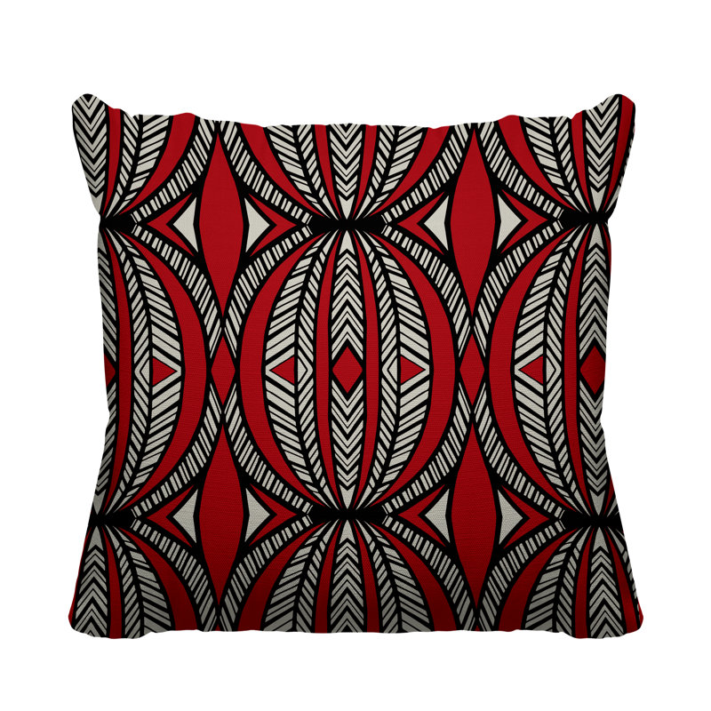Coussin décoratif intérieur / extérieur Kiva Abstract Tribal, L 15 po x H 15 po, Rouge