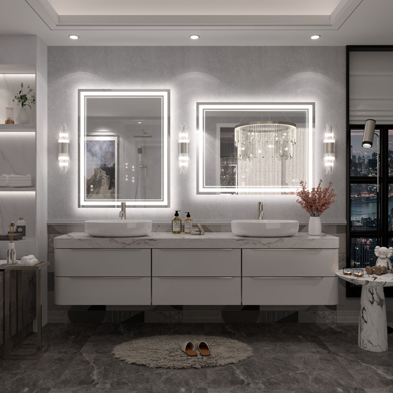 Molly Front & Back LED Anti-Fog Tempered Glass Wall Bathroom Vanity Mirror - UL Certified, 36" x 28"