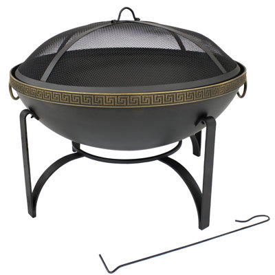 Damit 26" Round Wood-Burning Black Finish Steel Outdoor Fire Bowl with Spark Screen