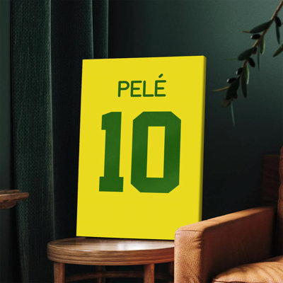 1 PC Wall Art Affiches Encadré, Pelé 10 Brésil Football Jersey Toile Wall Art Décor pour le Salon Chambre Sports Fan Cadeau Soccer Légende Affiche D'impression Décoration de La Maison