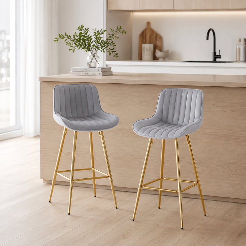 Ensemble de 2 tabourets de bar Amyris de 30 pouces avec repose-pieds chromé, gris