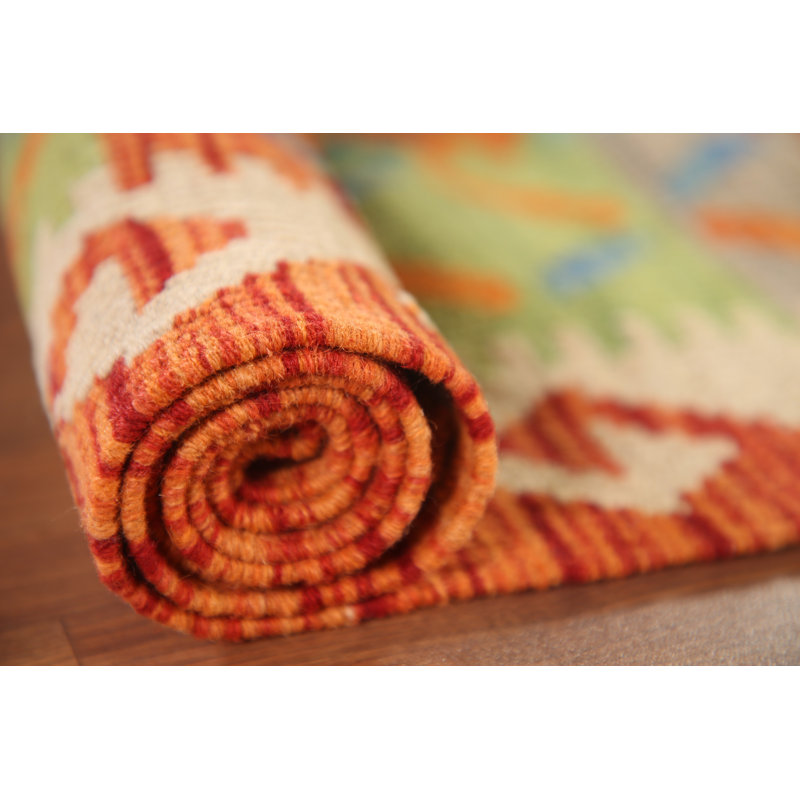 Tapis géométrique en laine réversible Kilim 4 x 6