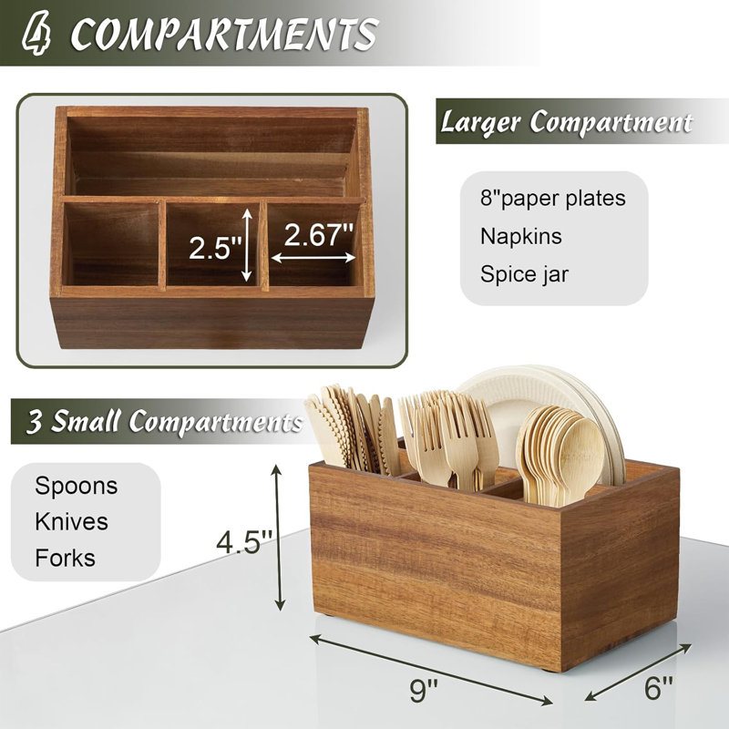 Porte-ustensiles, porte-ustensiles pour la fête, porte-couverts en bois d'acacia, comptoir de rangement pour ustensiles, récipients de rangement de couverts pour table de cuisine