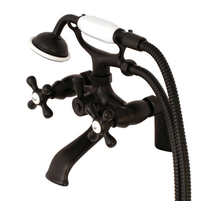 Kingston Brass Kingston Three-Handle 2-Hole Deck Mount Clawfoot Tub Faucet with Hand Shower