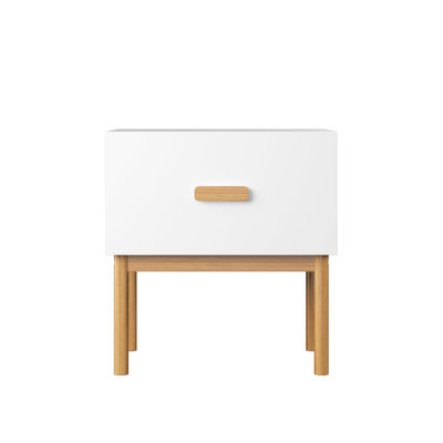 1 Pc Modern White Nightstand With Drawer And Wood Legs, Minimalist Bedside Table With Handle For Bedroom, Living Room, Apartment
