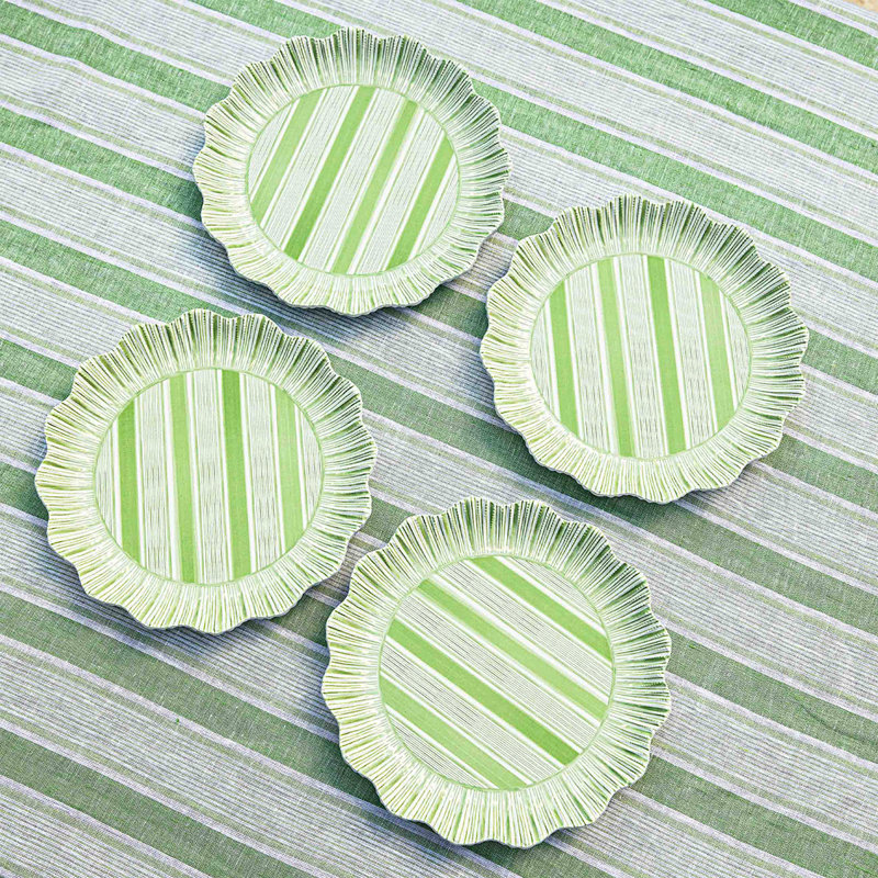 Cabana Stripe Melamine Dinner Plates, Seagrass