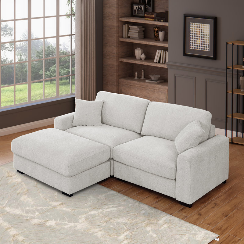 Canapé-lit modulaire surdimensionné en chenille de 91 po avec housse lavable en nuage avec repose-pieds et housse lavable