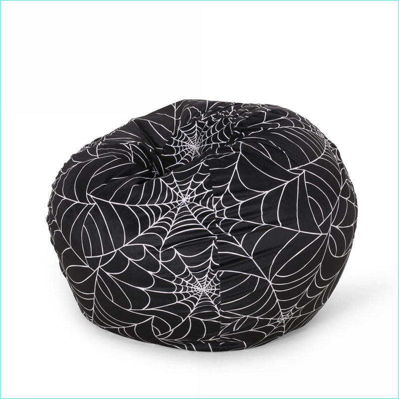 3 Foot Halloween Spiderweb Bean Bag Chair for Adults | Black White | Round, 25" H x 34" W x 34" D, Black Geometric Fabric