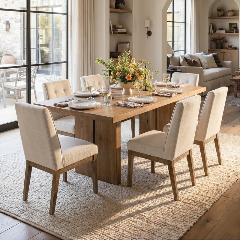19.5" Seat Height Upholstered Tweed Fabric Dining Armchair (Set of 6), Beige