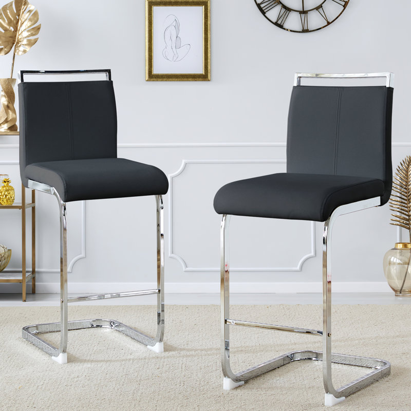 25'' Upholstered Counter Stool, Black, Counter Stool (25” Seat Height), Chrome